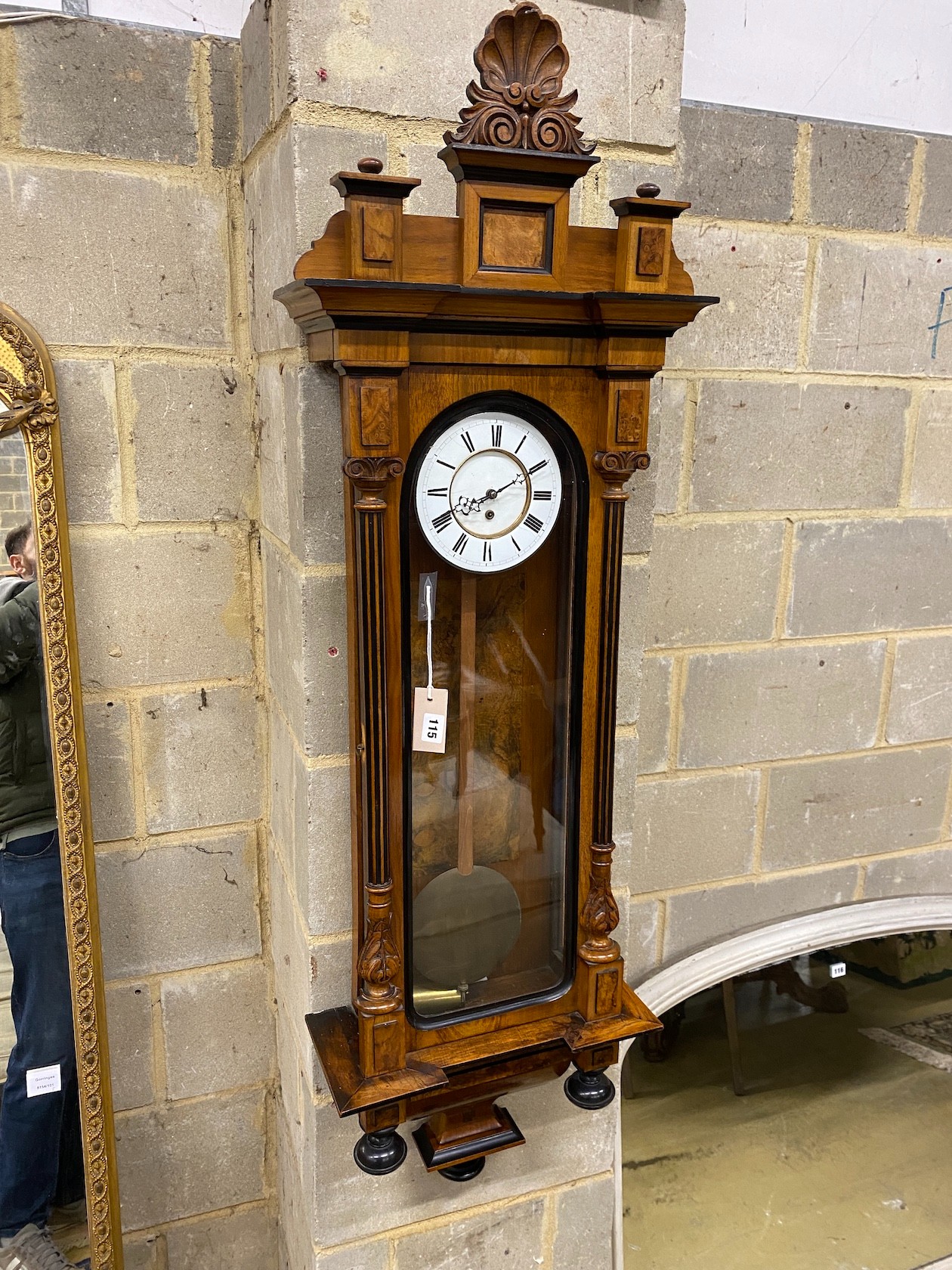 A late 19th century walnut Vienna Regulator wall clock, height 136cm